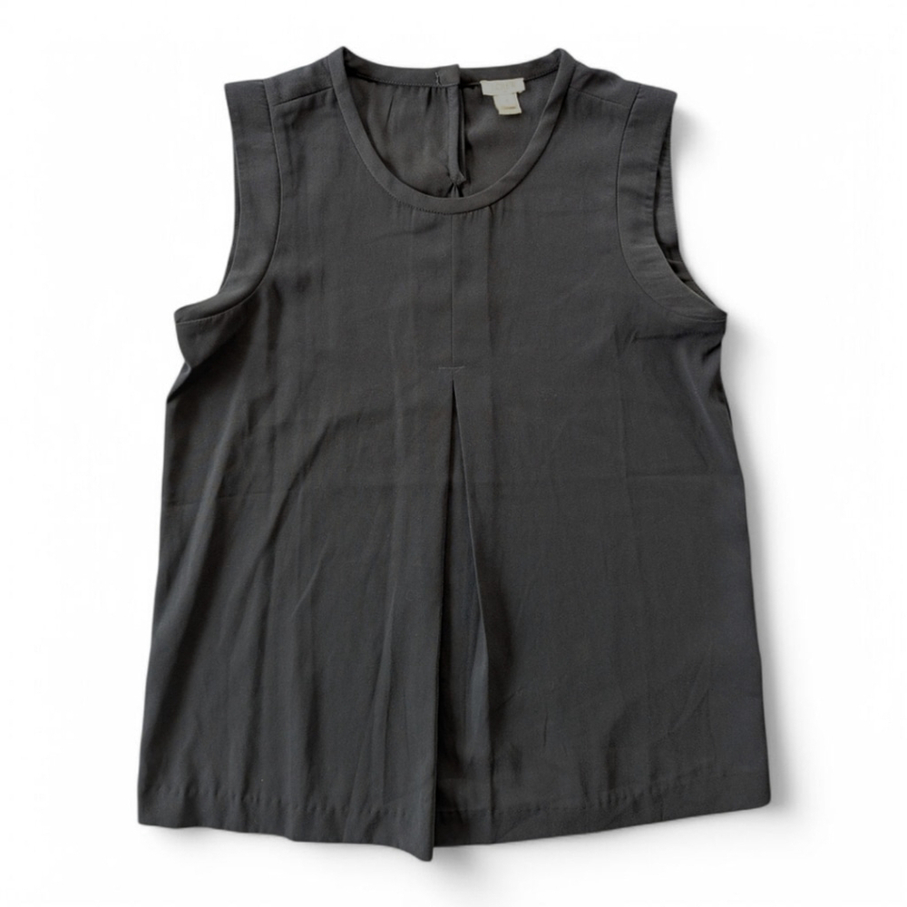 J. Crew Factory Structured Pleated Front Black Sleeveless Crepe Top Women's Sz 4